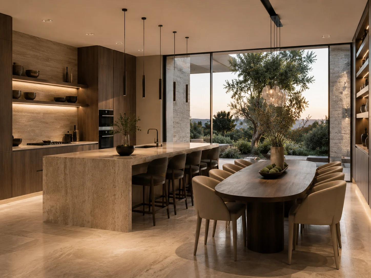 Off-market villa dining room and garden in Madrid